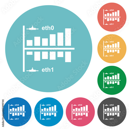 Network statistics flat round icons