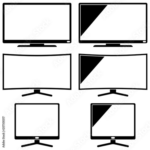 Black modern tv silhouette set isolated on white