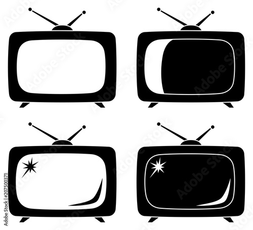 Black retro tv silhouette set isolated on white