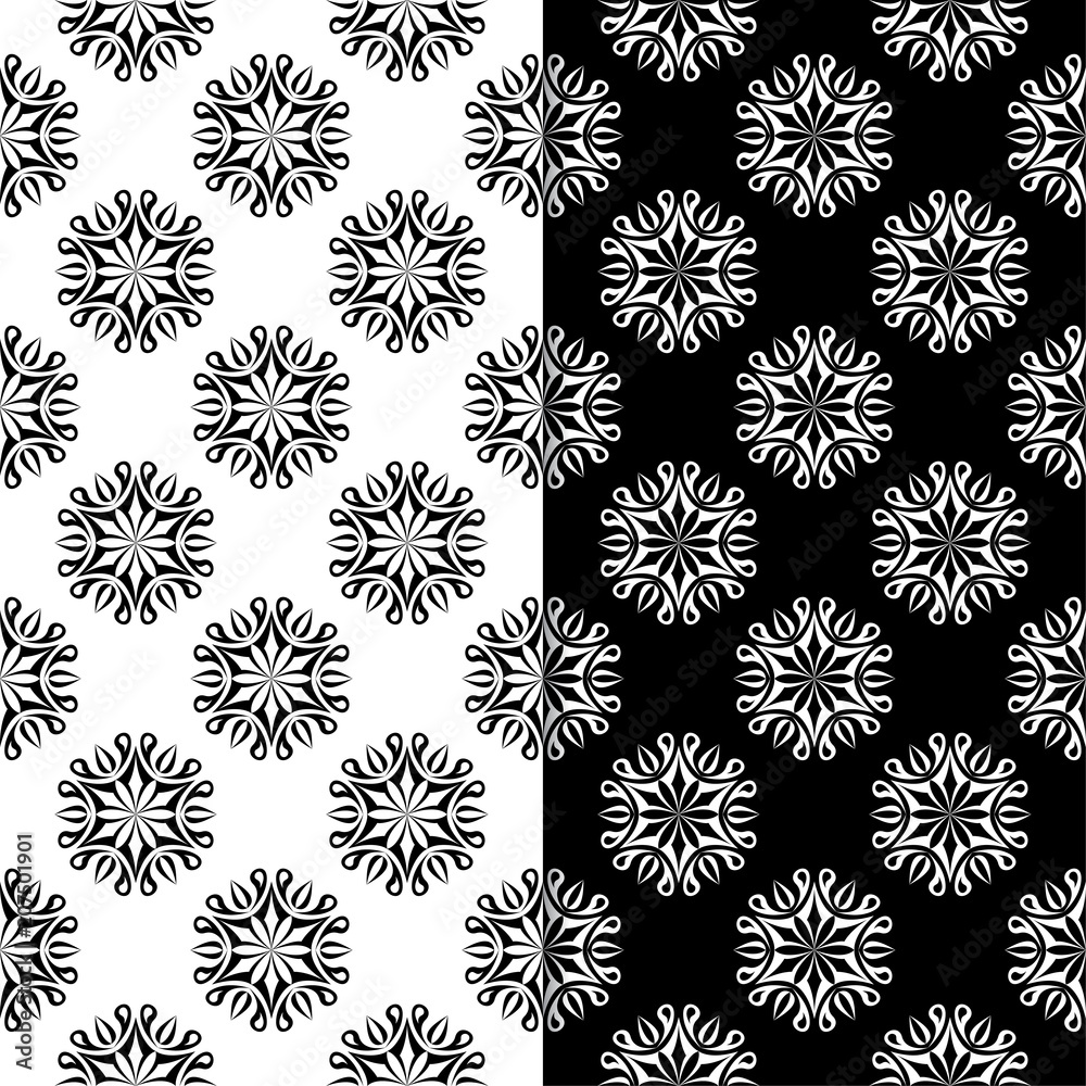 Black and white floral seamless patterns. Set of backgrounds Black and white floral seamless patterns. Set of backgrounds