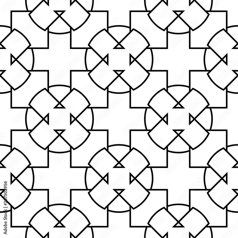 White and black geometric ornament. Seamless pattern White and black geometric ornament. Seamless pattern