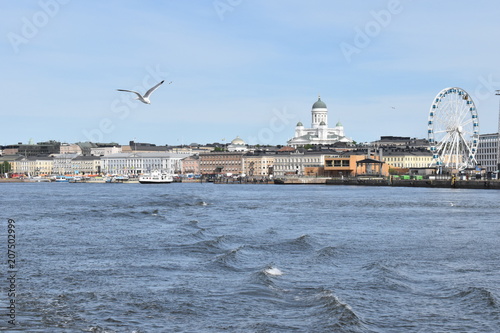 View towards the Old Town of Helsinki from the ferry on the way to Suomenlinna island. Finland, Helsinki