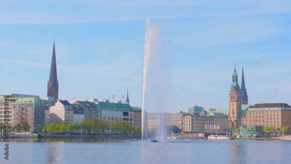 Central fountain on Alster Lake, center of Hamburg, Germany Central fountain on Alster Lake, center of Hamburg, Germany