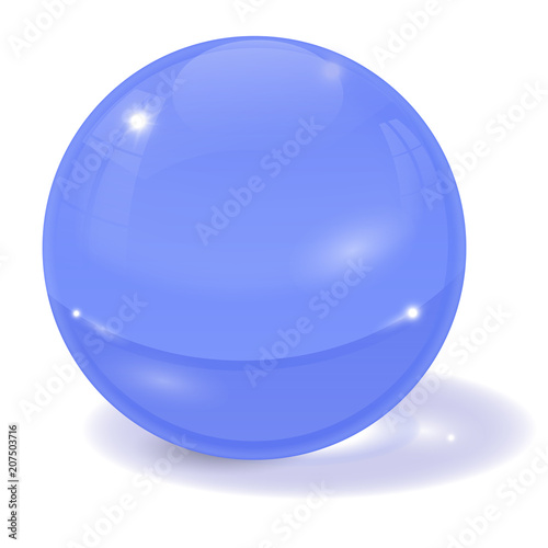 Blue glass ball. 3d sign with shadow