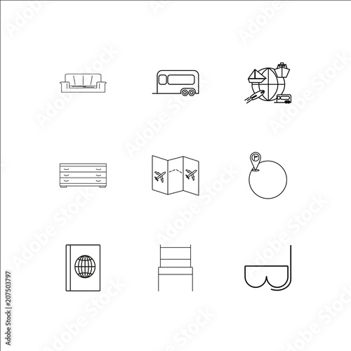 Travel And Tourism outline vector icons set