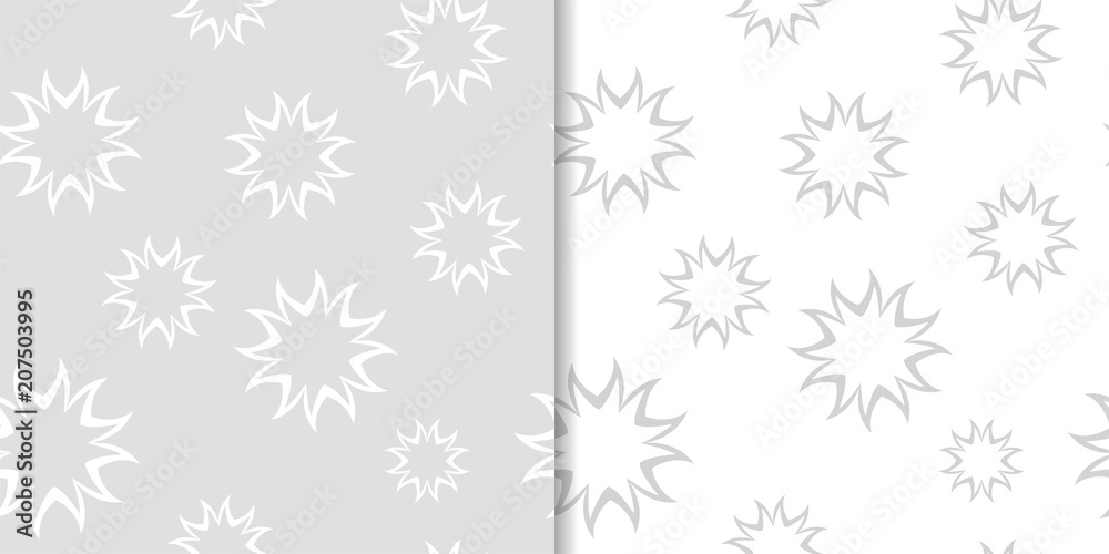 Light gray floral backgrounds. Set of seamless patterns