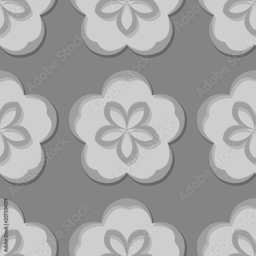 Seamless floral background. Gray 3d pattern