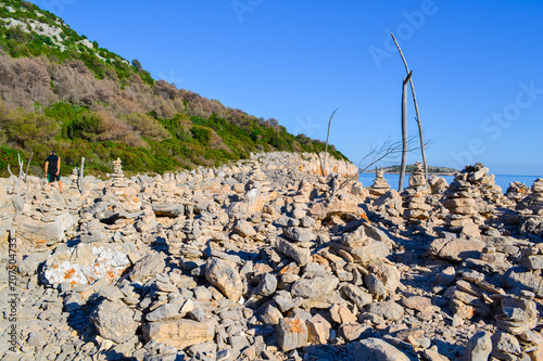 Rock piles near Lake Mir in Telascica National Park, Dugi Otok, Croatia photo