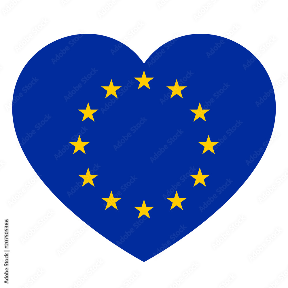 Icon heart symbol of love on the background national flag state European Union. Vector illustration.