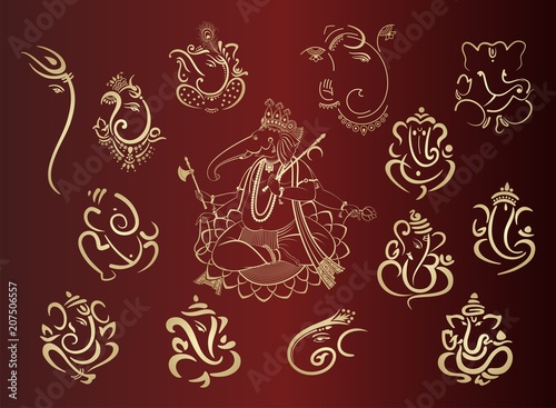 Fototapeta Naklejka Na Ścianę i Meble -  Ganesha, Aum, Hindu wedding card, Diwali, India
