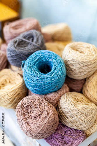 Colorful of Linen Threads Rope Yarn in the Basket