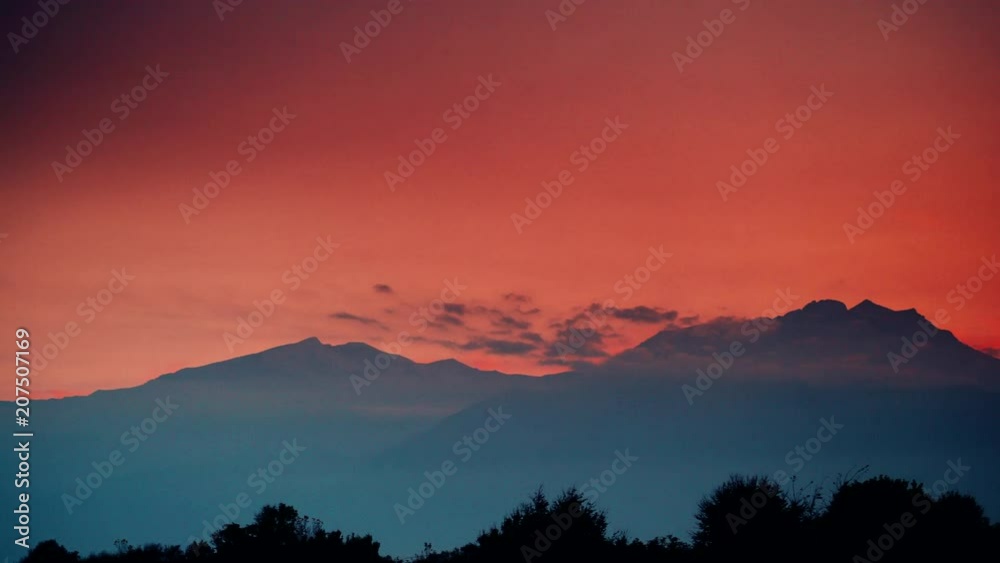 Mountains landscape at dusk evening time. Red pink sky after sunset over Mount Olympus, Greece. Mountains landscape at dusk evening time. Red pink sky after sunset over Mount Olympus, Greece.