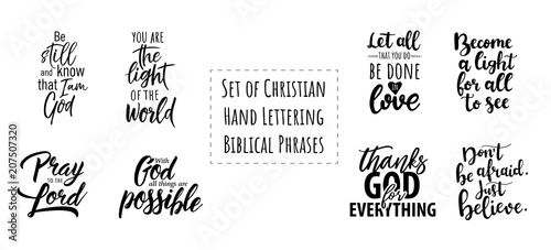 Set of Christian Hand Lettering Biblical phrases. Vector Biblical Calligraphy quotes photo
