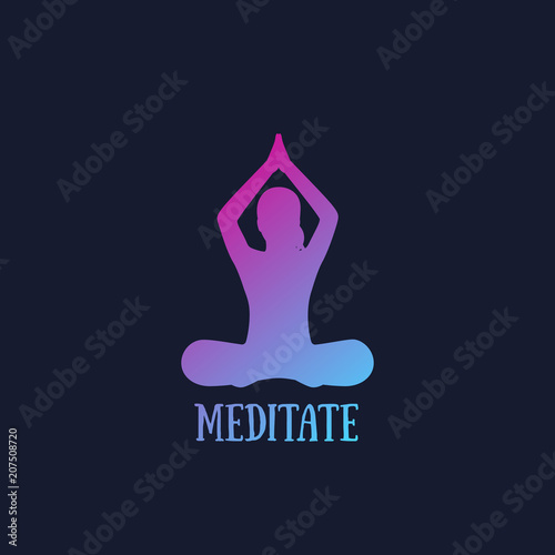 yoga, meditating girl in lotus position, vector illustration