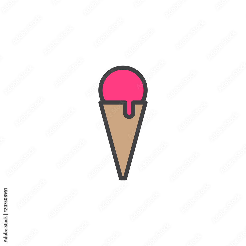 Ice cream cone filled outline icon, line vector sign, linear colorful pictogram isolated on white. Sweet summer dessert snack symbol, logo illustration. Pixel perfect vector graphics