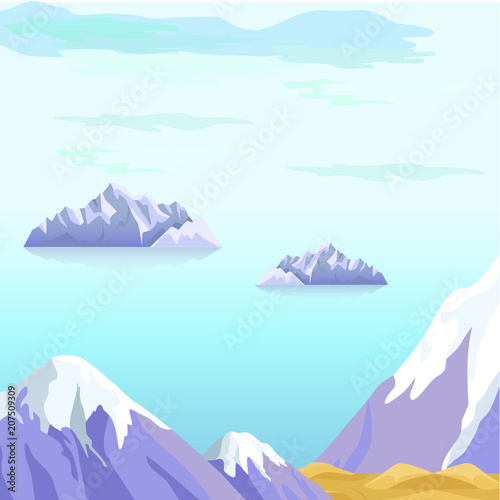 Beautiful Vector Landscape With Icebergs in Sea