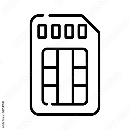 Sim card, chip, mobile slot vector illustration simple line icon
