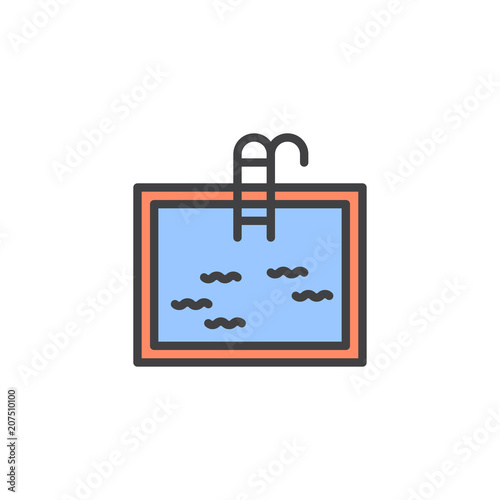 Pool with ladder filled outline icon, line vector sign, linear colorful pictogram isolated on white. Swimming pool symbol, logo illustration. Pixel perfect vector graphics