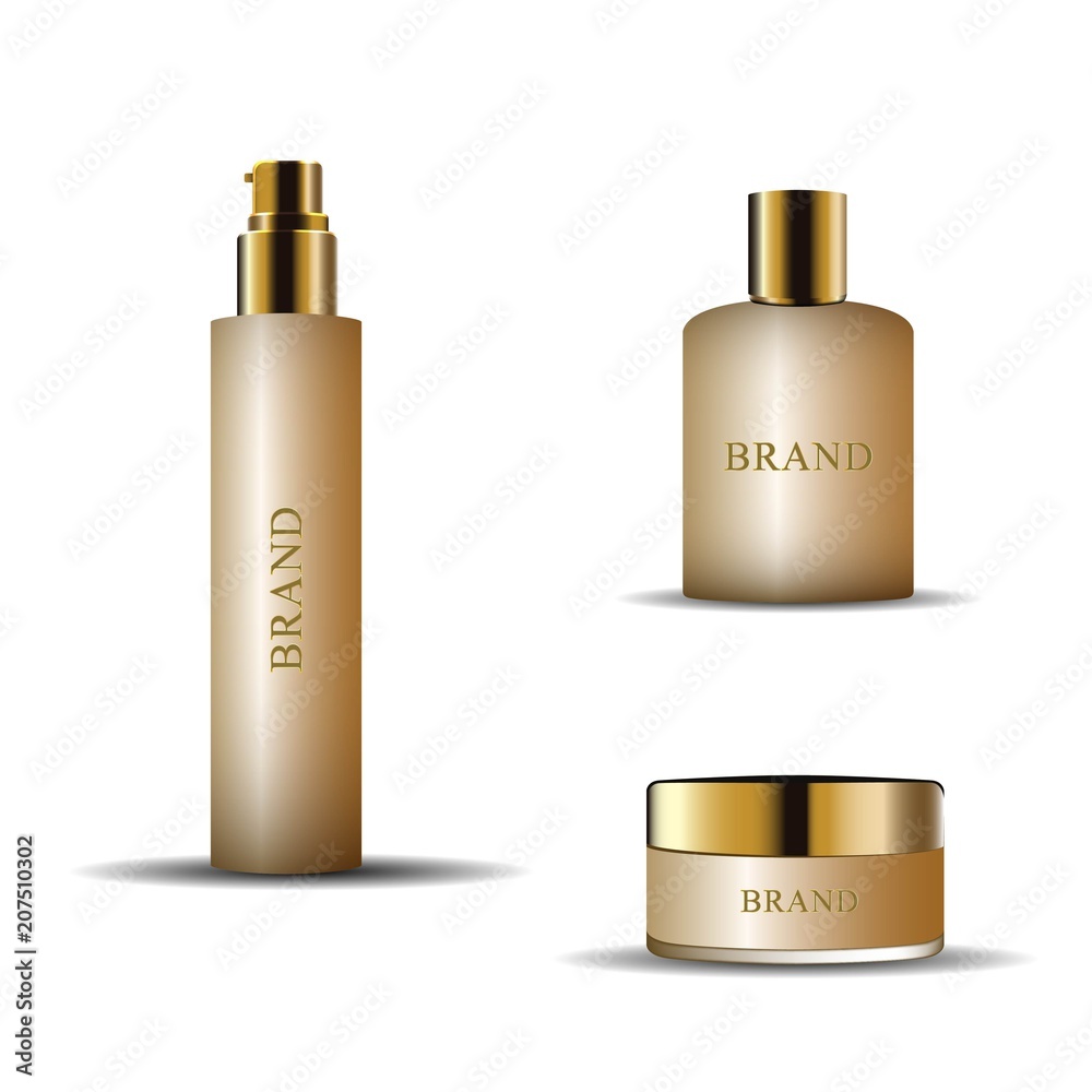 Luxury product mock up design. Cosmetic set. gold color on white background vector illustration EPS 10. Luxury product mock up design. Cosmetic set. gold color on white background vector illustration EPS 10.
