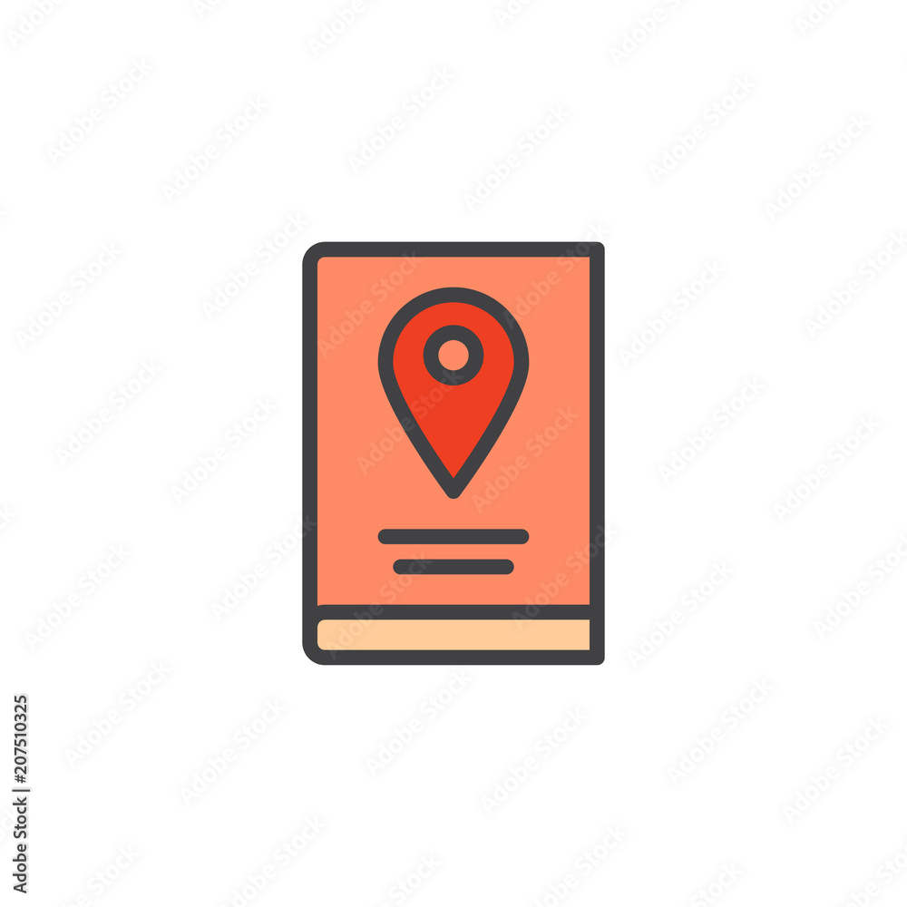 Guide book filled outline icon, line vector sign, linear colorful pictogram isolated on white. Road map symbol, logo illustration. Pixel perfect vector graphics Guide book filled outline icon, line vector sign, linear colorful pictogram isolated on white. Road map symbol, logo illustration. Pixel perfect vector graphics