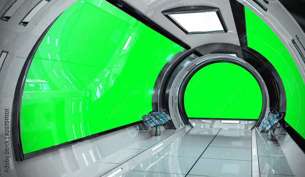 Naklejka premium Statek kosmiczny jasne wnętrze z renderowaniem 3D