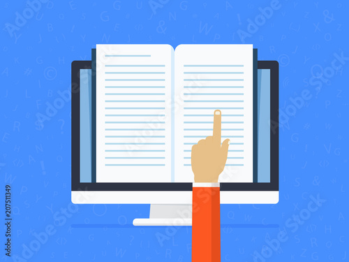 Distance learning online. Editing and reading a text document with help a hand.