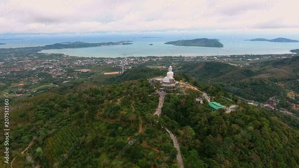 Fly to big statue of Buddha in Phuket, Thailand