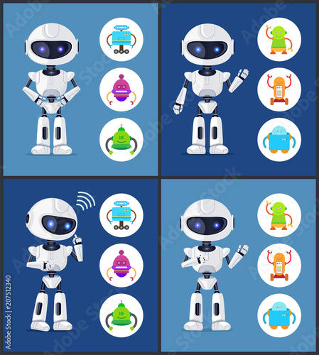 Robot Contemporary Style Set Vector Illustration