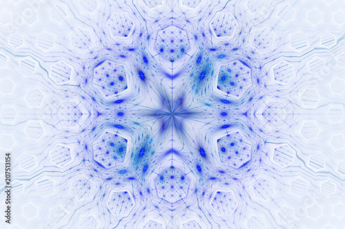 Beautiful fractal flower pattern , Fractal circle fantasy pattern - blue and white