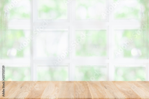 Empty wooden table and window room interior decoration background  product montage display can be used for display or montage your products.Mock up for display of product.