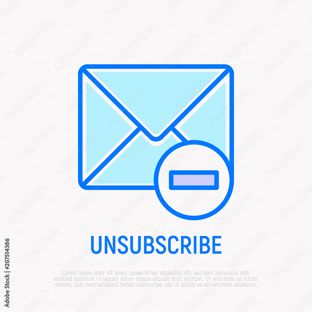 Unsubscribe thin line icon: envelope with minus. Modern vector illustration. Unsubscribe thin line icon: envelope with minus. Modern vector illustration.