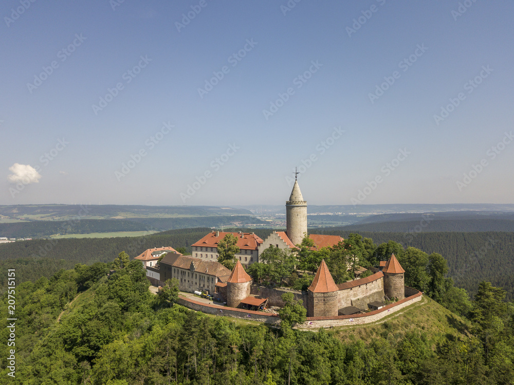 Aerial view of Leuchtenburg castle in Thuringia