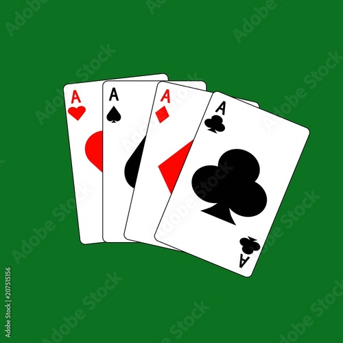 Flat icon set of four aces playing card suits. Vector illustration.