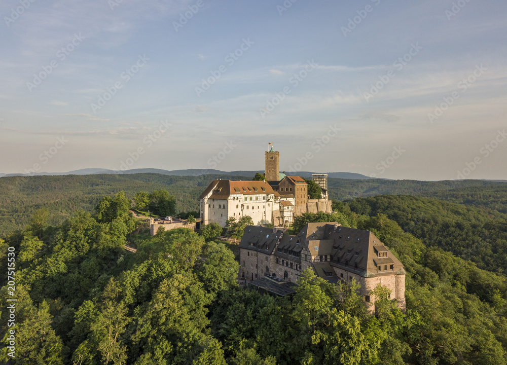 Aerial view of the Wartburg castle near the town of Eisenach
