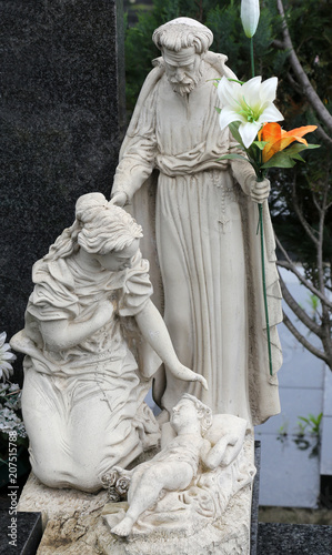 Holy Family, headstone on Mirogoj cemetery in Zagreb, Croatia 