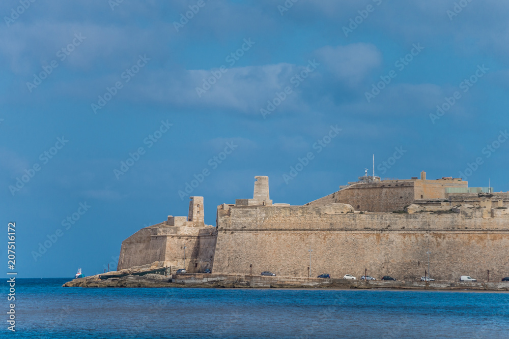 Valletta, Malta, skyline od capitol city with blue cloudy sky as background