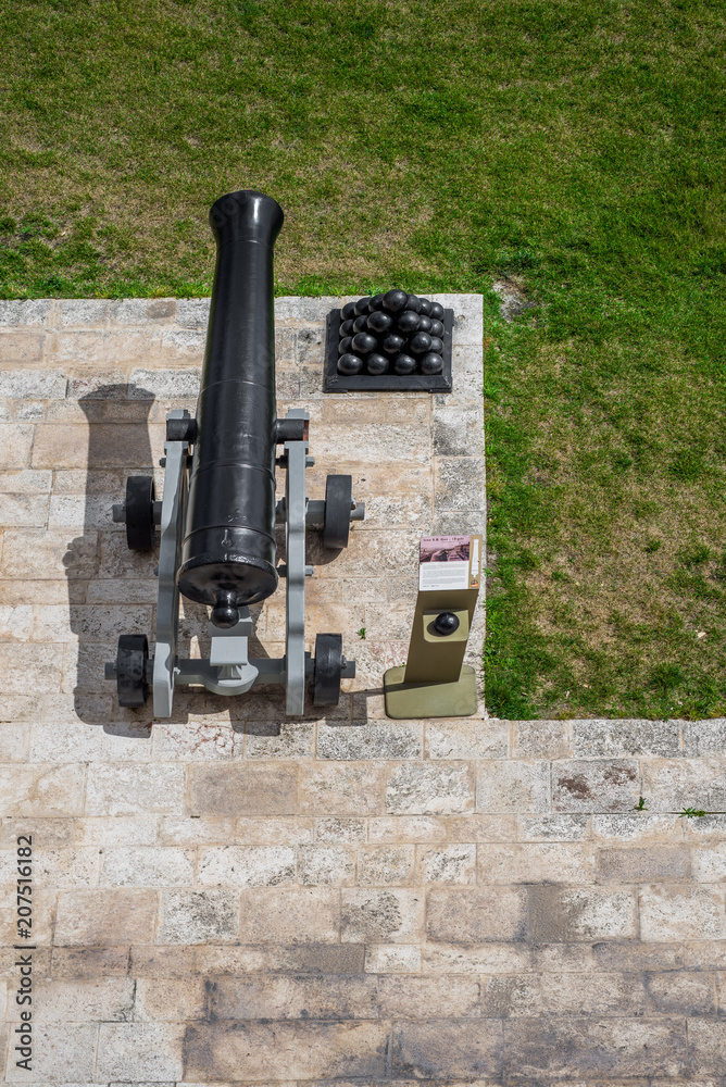 Photo of Cannons in Upper Barrakka Gardens with Cannonballs, Valletta, Malta, Europe.