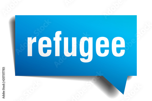 refugee blue 3d speech bubble