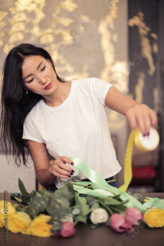 Preparing a colorful bouquet photo