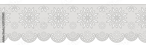 Decorative ornament for border of fabric. Stylized texture of embroidery, imitation satin stitch. Vector pattern for printing on fabric, clothes, hem of dress, cuff, collar. 
