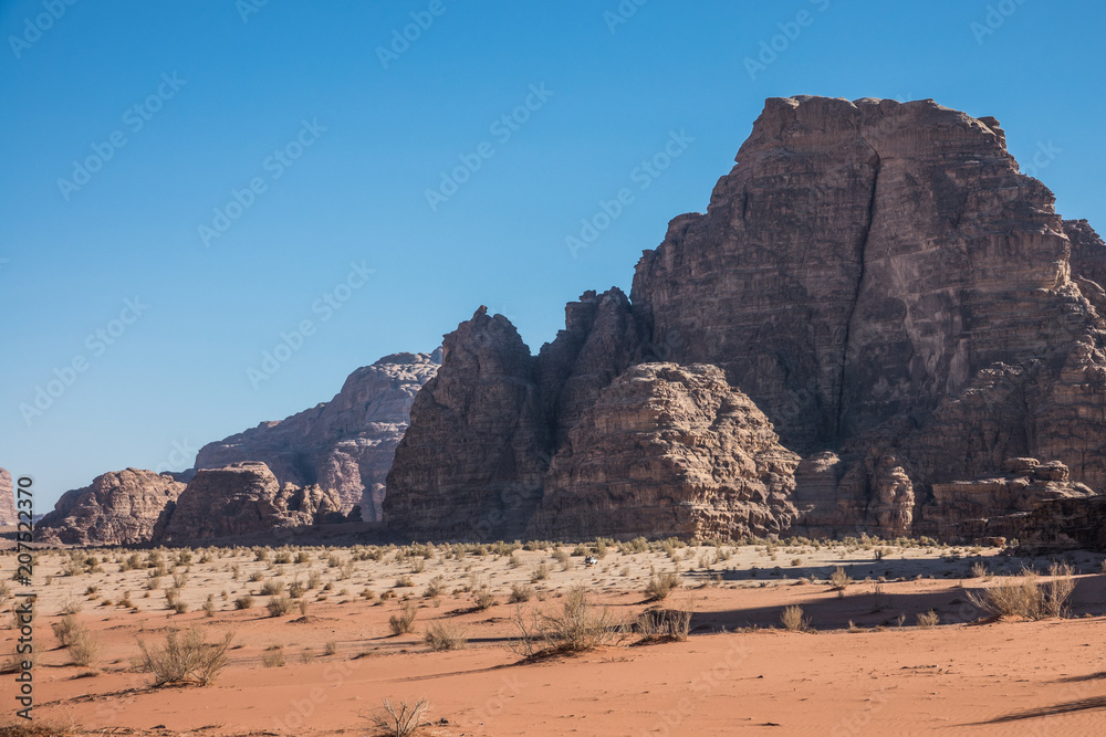 Rocks and sand in Wadi Rum desert