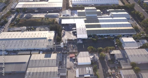 Drone flying over an industrial business park