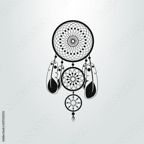black and white simple vector cartoon symbol of the dreamcatcher 