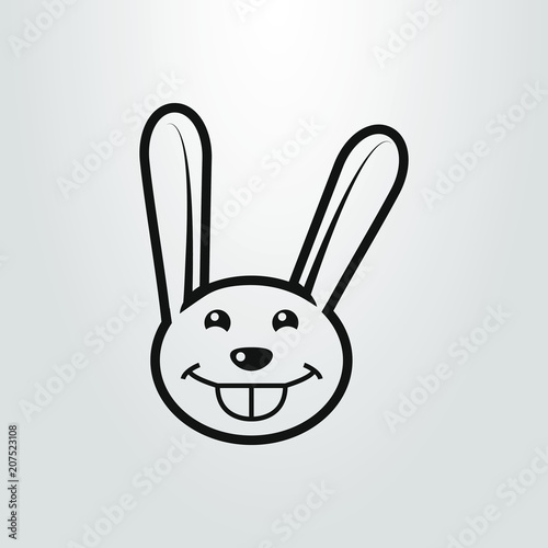 black and white simple vector symbol of a fun cartoon rabbit face