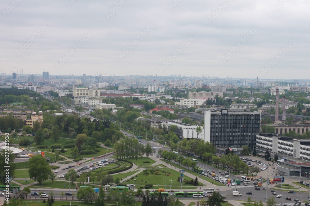 Minsk streets from a bird's-eye view. Flight of a quadrupter.