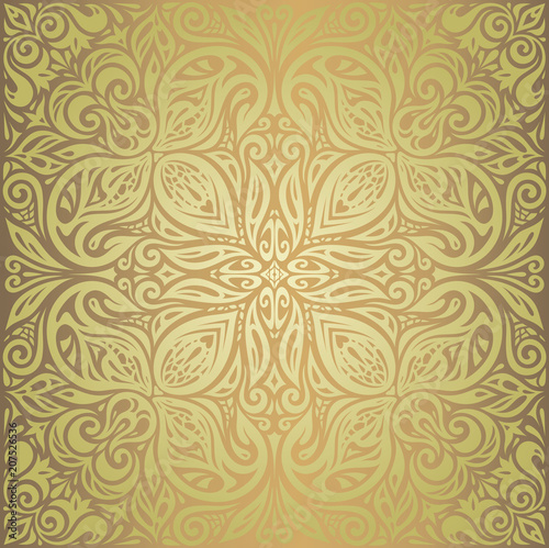 Green anda brown mandala floral vintage wallpaper decorative design