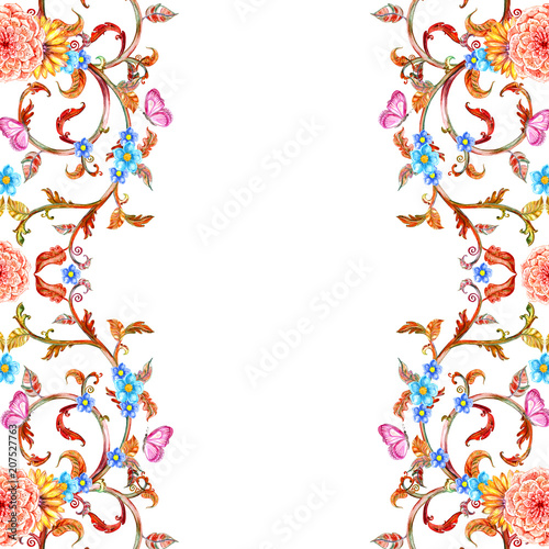 collection vertical borders with nature flora and butterflies. w