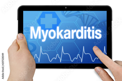 Tablet mit Diagnose Herzmuskelentzündung Myokarditis photo
