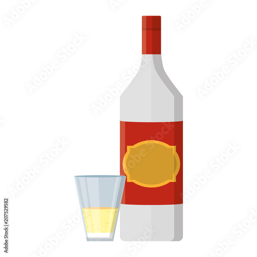 Photo schnapps liquor bottle and glass beverage