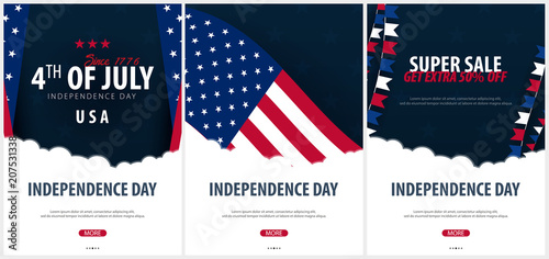 Set Posters of Fourth of July. 4th of July. Independence Day of the USA. Vector illustration